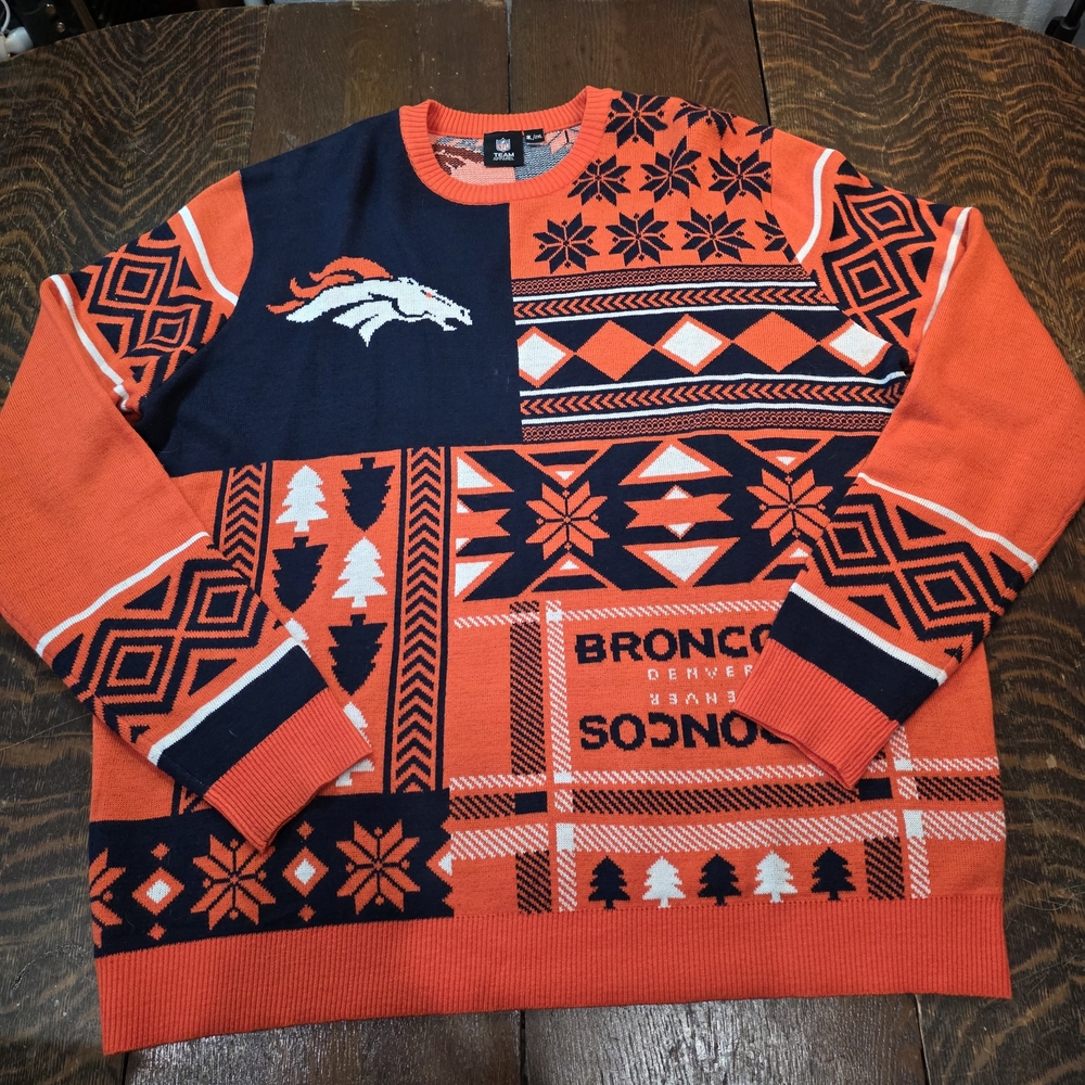 Denver Broncos Men's Crew Neck Pullover Holiday Sweater Size 2XL